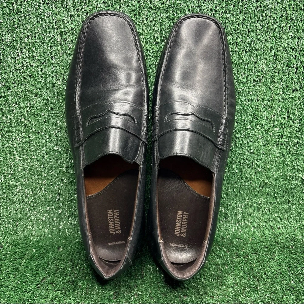 Johnston & Murphy Mens Slip On Black Driving Shoes Loafers Sheep Leather Size 13